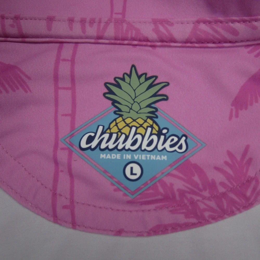 Chubbies Polo Shirt Mens Large Pink Palm Tree Performance Short Sleeve Stretch - Picture 8 of 16